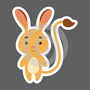 Cute little baby jerboa sticker. Cartoon animal character for kids cards, baby shower, birthday invitation, house interior. Bright