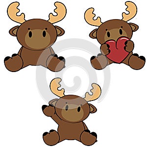 Cute little baby moose cartoon sitting set collection