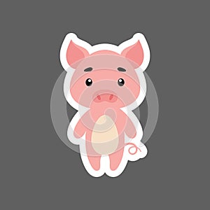 Cute little baby pig sticker. Cartoon animal character for kids cards, baby shower, birthday invitation, house interior. Bright