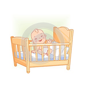 Cute little baby sit awake in bed