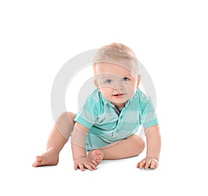 Cute little baby on white background