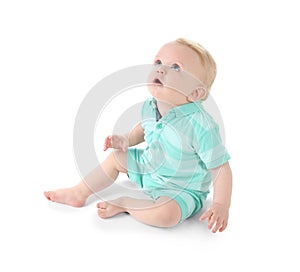 Cute little baby on white background