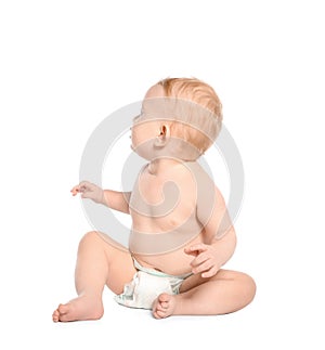 Cute little baby on white background