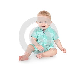 Cute little baby on white background