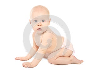 Cute little baby on white background.