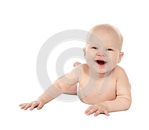 Cute little baby on white background.