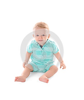 Cute little baby on white background.