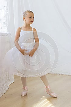 Cute little ballerina posing in classical tutu