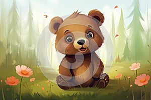 cute little bear childish illustration AI generated