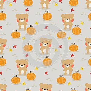 Cute Little Bear and Halloween Candy Seamless Pattern