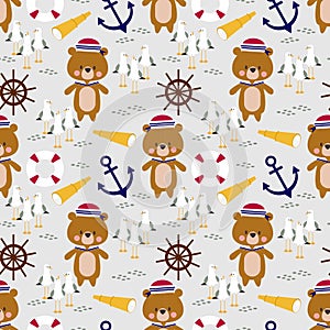 Cute little bear sailor seamless pattern