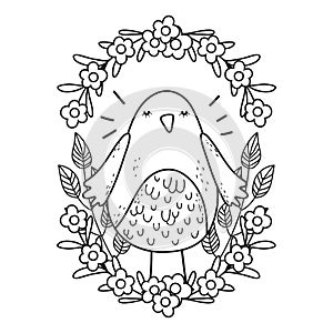 Cute little bird with floral decoration lovely character