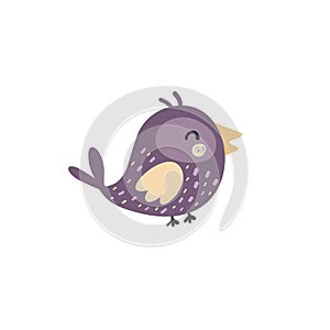 Cute little bird Isolated element. Funny character in childish style for kids design