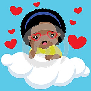 Cute Little Black Girl with glasses Sitting on a Cloud