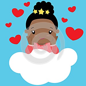 Cute Little Black Girl in Love Sitting on a Cloud