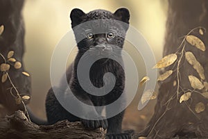 Cute little black panther cub. Generative Ai