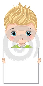 Cute Little Blond Boy Holding Blank Blank Frame to Customise your Text