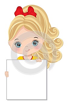 Cute Little Blond Girl Holding Blank Frame to Customise your Text