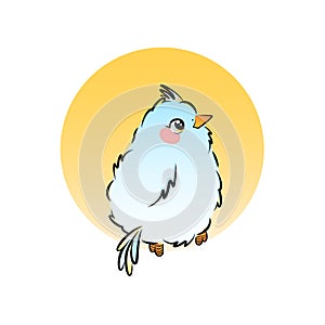 Cute little blue bird in cartoon style. Vector illustration.