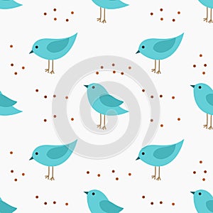 Cute little blue birds seamless pattern