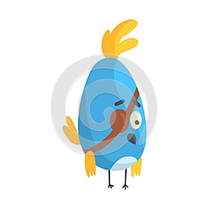 Cute little blue funny chick bird with an eye patch colorful character vector Illustration