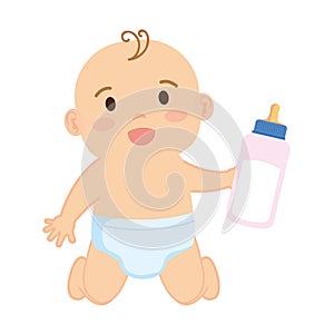 Cute and little boy baby with milk bottle