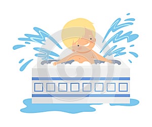 Cute Little Boy Bathing and Having Fun in Bathtub, Adorable Kid in Bathroom, Daily Hygiene Vector Illustration