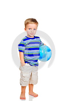 Cute little boy with blue ball