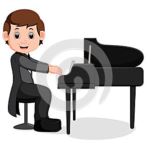 Cute little boy cartoon playing piano