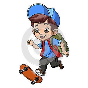 Cute little boy cartoon playing skateboard