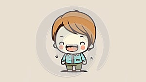 Cute little boy chibi picture. Cartoon happy drawn characters