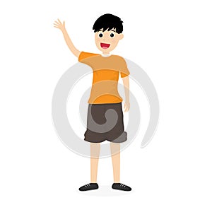 Cute little boy or child is happy isolated on background. Vector illustration in flat cartoon style