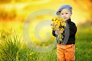 Cute little boy with dandelions