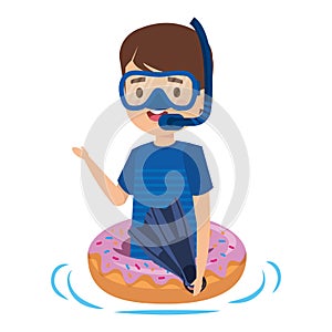 cute little boy with donut float and snorkel