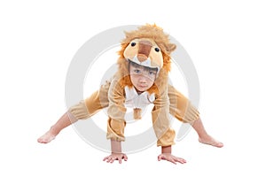 Cute little boy dressed in lion suit