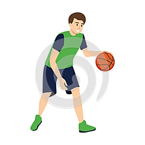 Cute little boy dribbling basketball