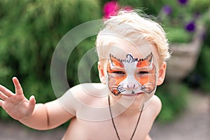 Cute little boy with his face painted