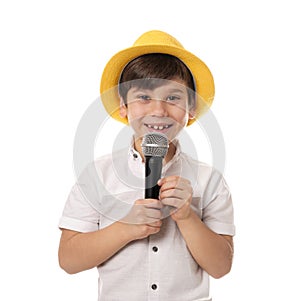 Cute little boy with microphone