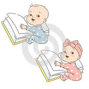 Little smart baby reading big open book