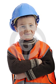 Cute little boy with protection helmet