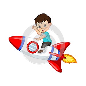 Cute little boy riding a rocket