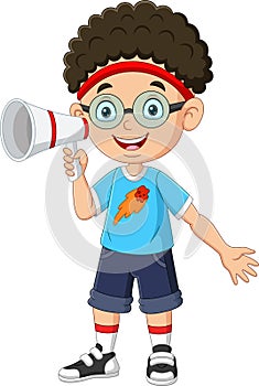 Cute little boy shouting in megaphone