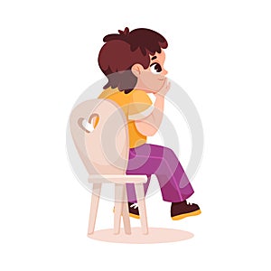 Cute Little Boy Sitting on Chair Watching Theater Performance Vector Illustration