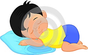 Cute little boy sleeping on a pillow cartoon