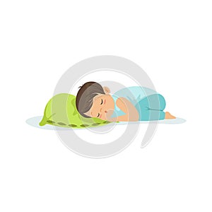 Cute little boy sleeping on a pillow cartoon character vector illustration