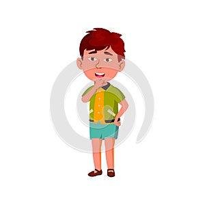 cute little boy thinking funny game strategy cartoon vector