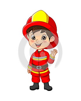 Cute little boy wearing fireman costume