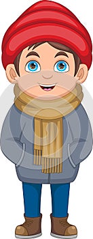 cute little boy wearing a hat and scarf cartoon