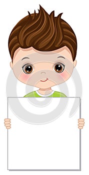 Cute Little Brunette Boy Holding Blank Frame to Customise your Text