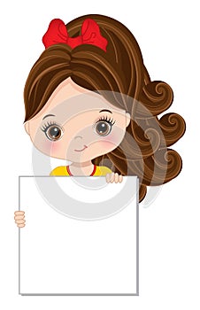 Cute Little Brunette Girl Holding Blank Frame to Customise your Text